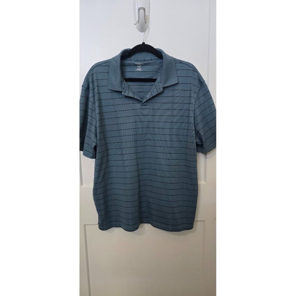 Haggar Mens XL Blue Striped Polo Shirt Short Sleeve Casual Golf Shirt